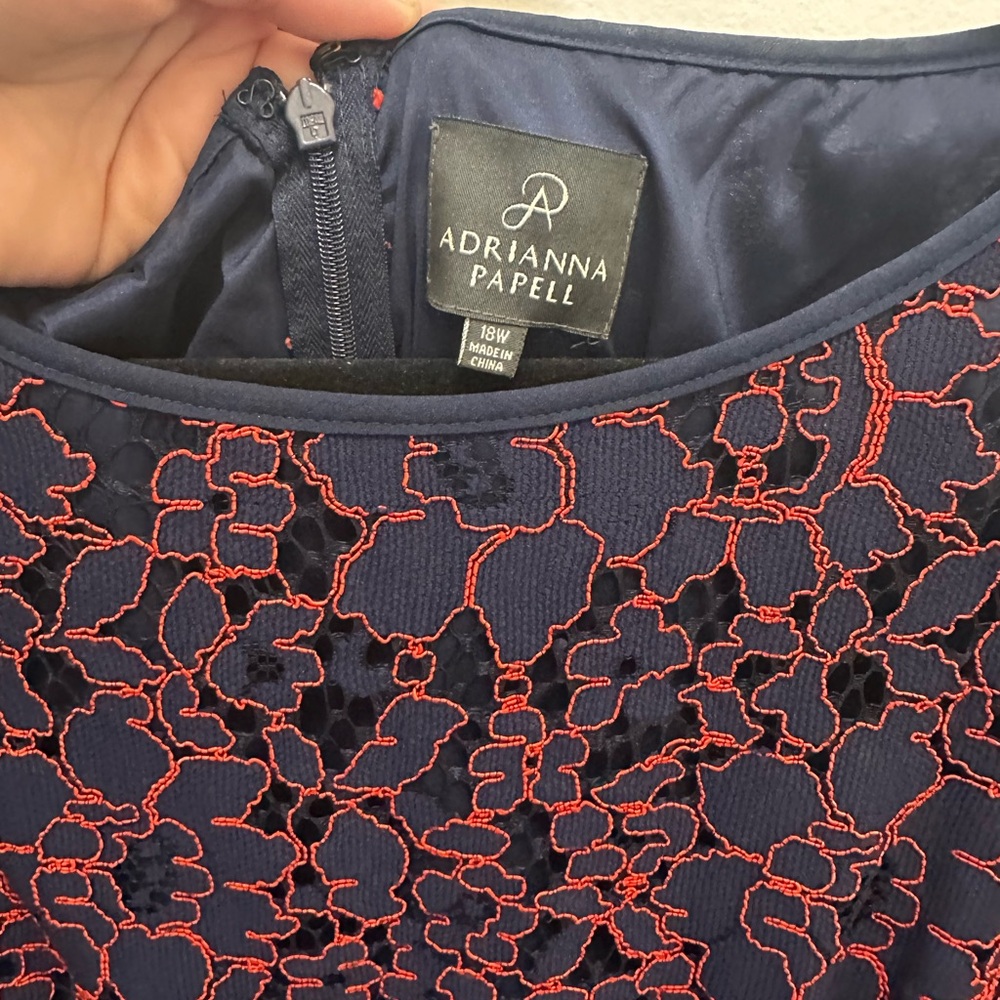 Adrianna Papell Navy and Red Lace Dress